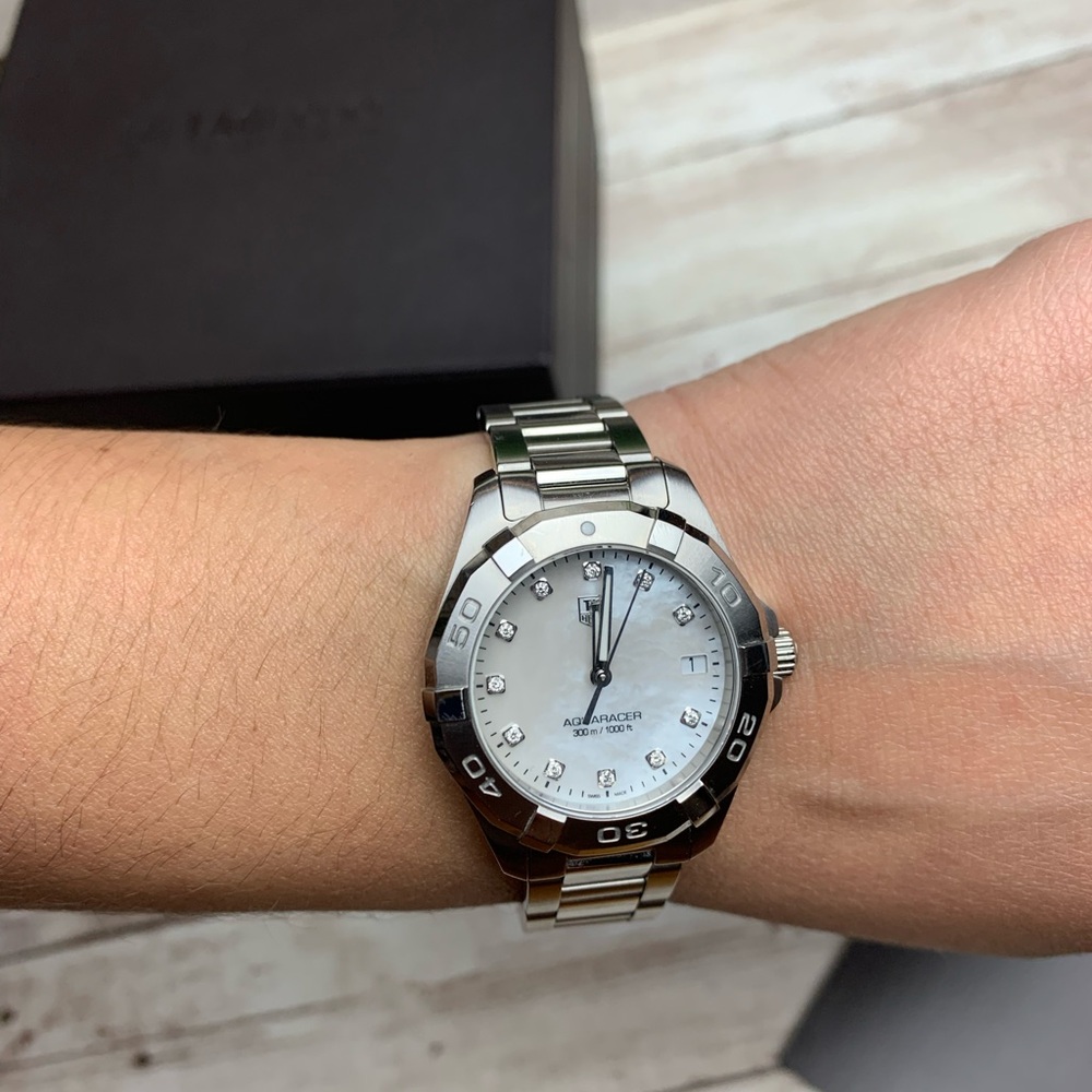 TAG | Heuer Aquaracer Watch, 32 mm, Stainless Steel, Mother of Pearl and Gold
